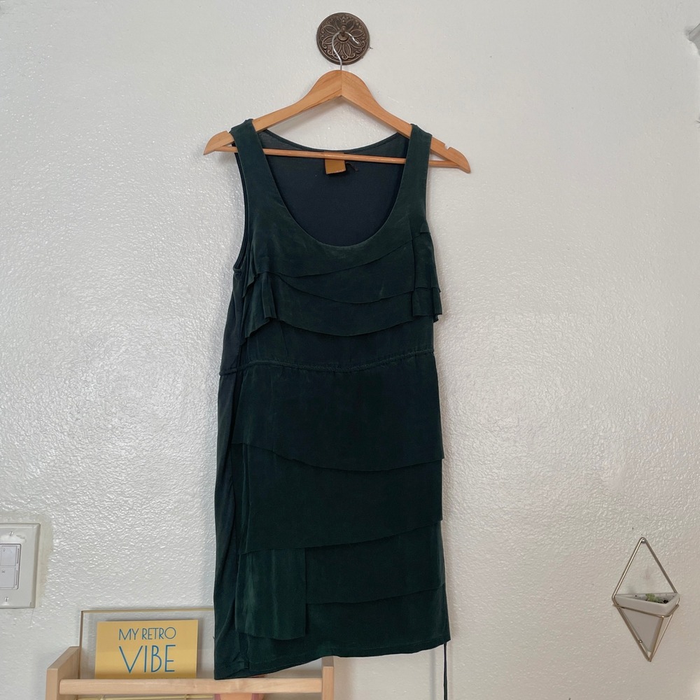 Ali Ro Forest Green Tiered Ruffle Sleeveless Mini Dress Size 0